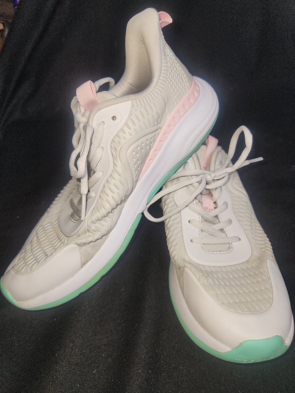 all in motion Neutral Knit Sneakers with Pink & Mint Detailing